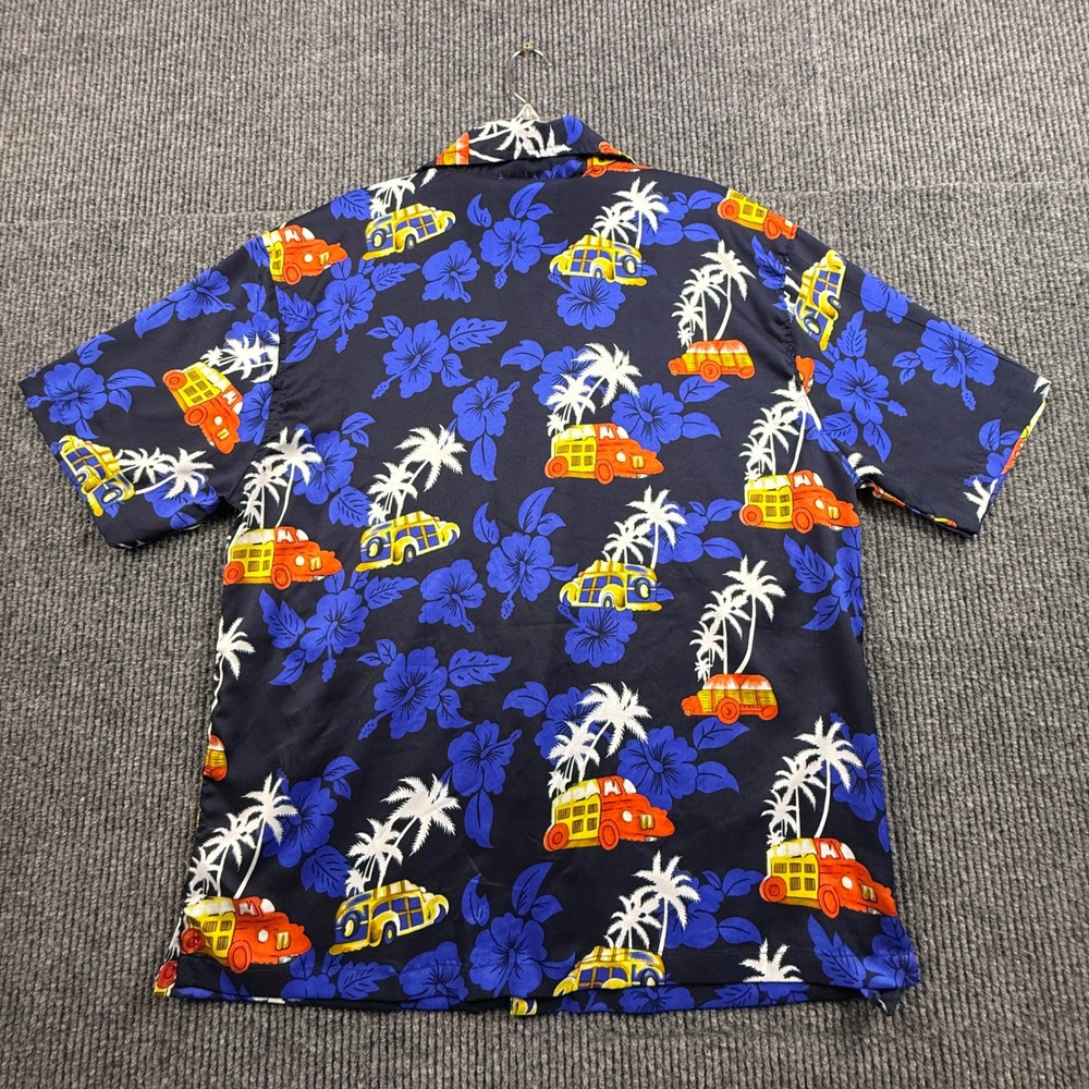 Pacific & Co Mens Large Navy Blue Aloha Surf Bus Tropical Hibiscus Camp Shirt - Picture 2 of 12